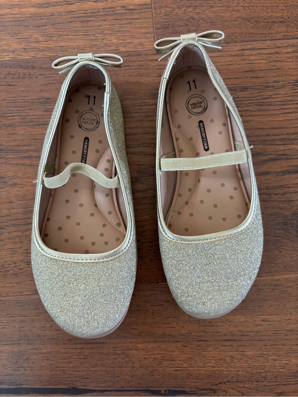 wonder nation Gold Glitter Mary Jane Flats with Bows